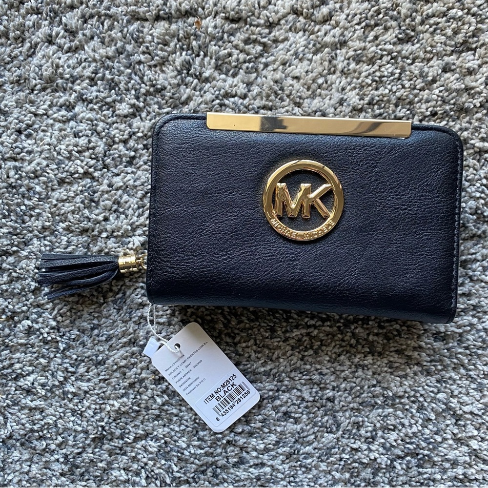 Michael Kors Spain Black Wallet with Gold Accents